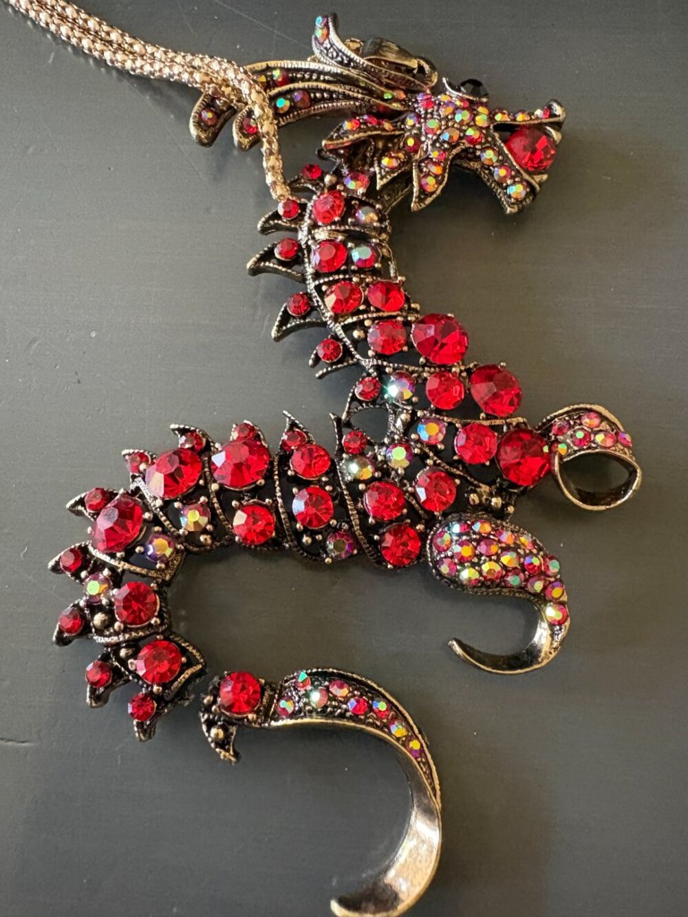 Betsey Johnson Red Crystal Dragon Statement Pendant - Tail Tip Broken - NOS